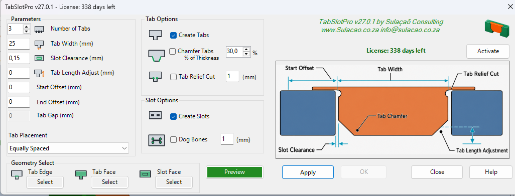 TabSlotPro interface for Autodesk Inventor